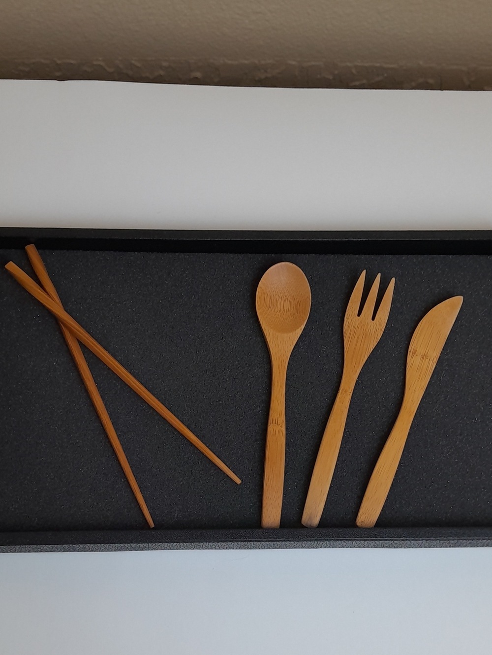 T-Go Ware Natural Bamboo Utensil Set - Brown Chopsticks, Spoon, Fork & Knife